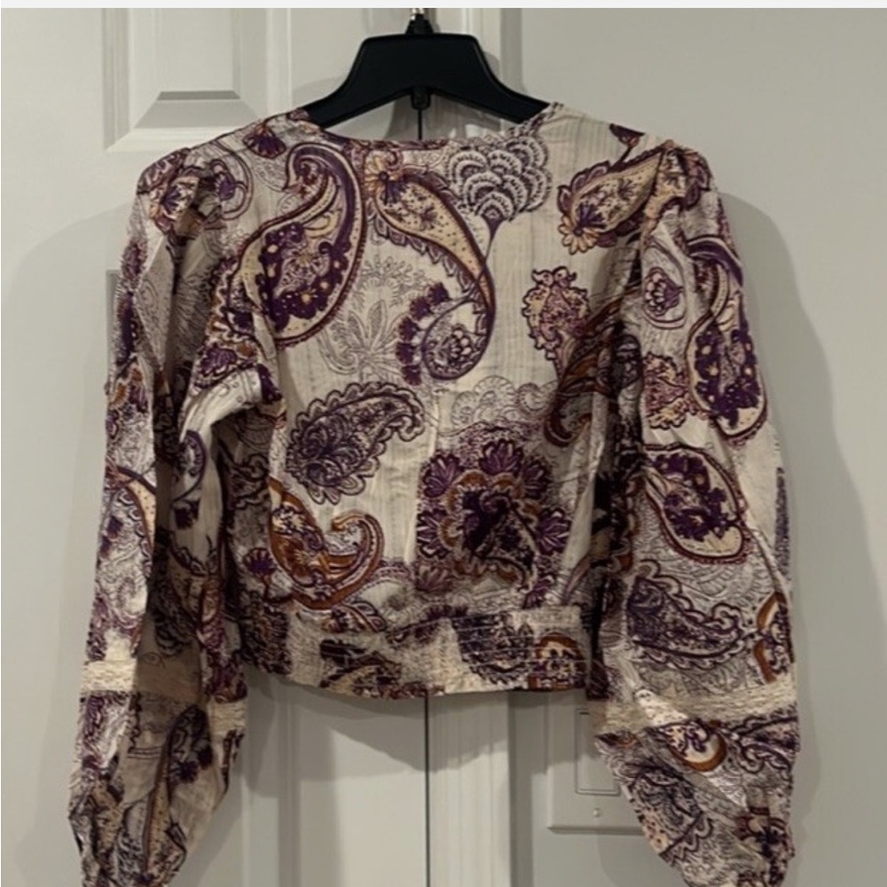 Paisley Lace Trim Crop Top purple & cream - Picture 2 of 8